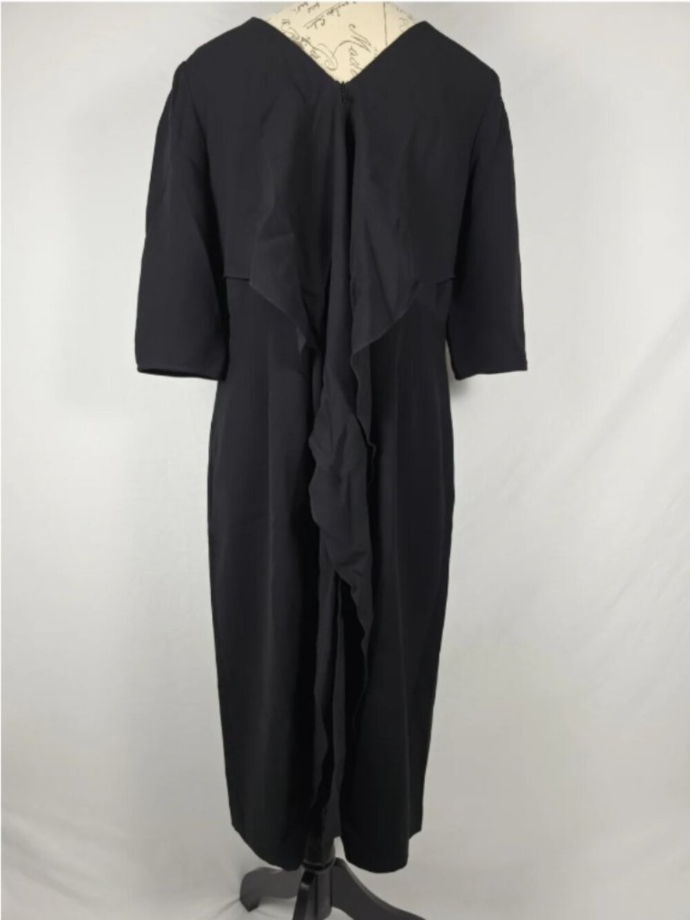 Lafayette 148 Black Silk Ruffle Back Midi Sheath Dress 10